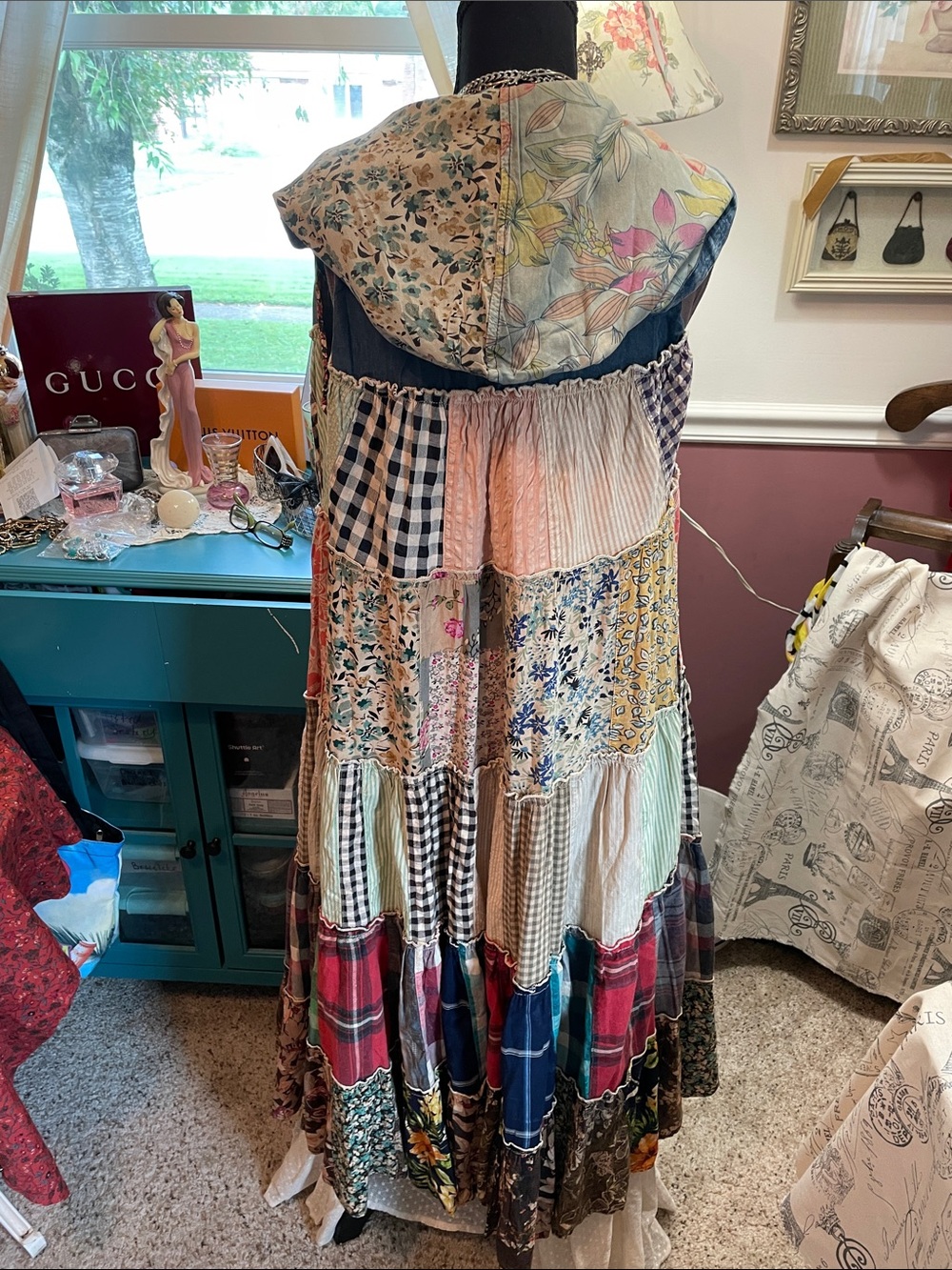 Boho Patchwork Hooded Long Duster /Dress - Multicolor Young Threads - Picture 10 of 17
